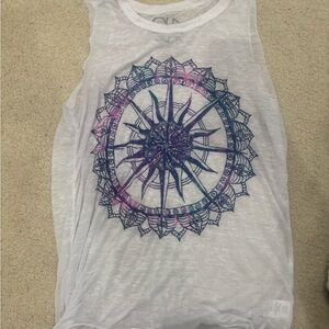 Chaser White Top with Blue and Purple Design